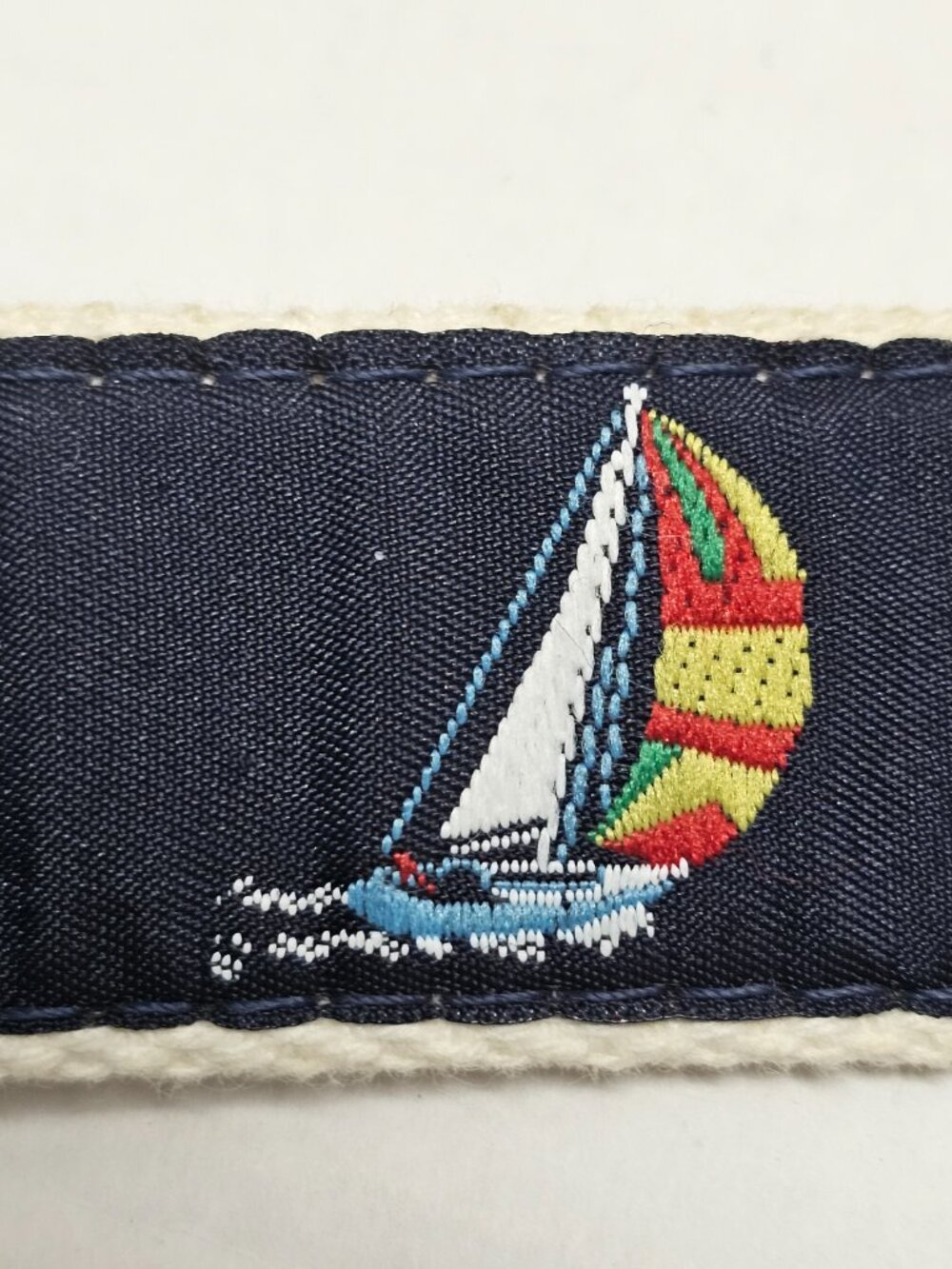 Hand Made in Essex Ct USA SailBoat Nautical Navy Blue Leather Men Brass Belt 40 - Picture 3 of 16